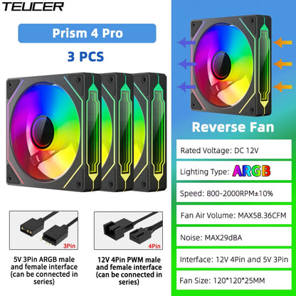 TEUCER Prism4 Pro 12cm ARGB Fan PC Case Fan Kit 4pin PWM CPU Cooling Fans 3pin 5v RGB Gaming Computer Fan
