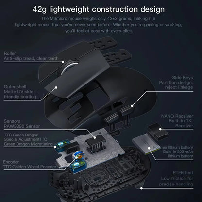 Darmoshark M3 Micro Pro Bluetooth Wireless Gaming Mouse 8K Tri-Mode PAM3950 Mouse Lightweight Small Hand Mice Long Battery Life