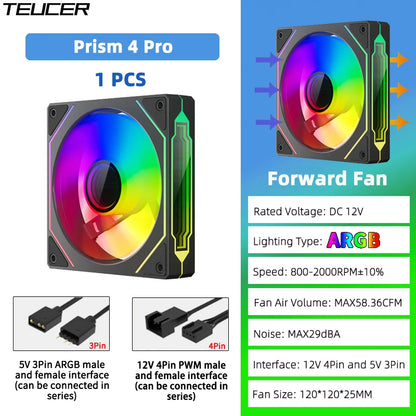 TEUCER Prism4 Pro 12cm ARGB Fan PC Case Fan Kit 4pin PWM CPU Cooling Fans 3pin 5v RGB Gaming Computer Fan