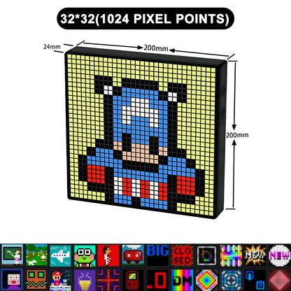 Smart 32x32 LED Pixel Matrix Display Programmable DIY Pixel Art Panel with APP Control for Gaming Room Anime Decor Night Light