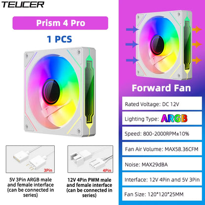 TEUCER Prism4 Pro 12cm ARGB Fan PC Case Fan Kit 4pin PWM CPU Cooling Fans 3pin 5v RGB Gaming Computer Fan