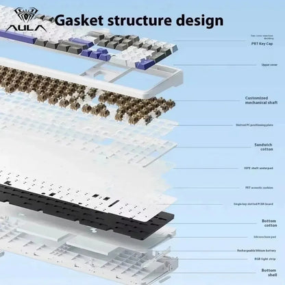 New AULA F108 Customized Gaming Keyboard 2.4GWireless/Bluetooth/Wired 100% Layout RGB Keyboard Full Key Hot Swap Game Accessorie