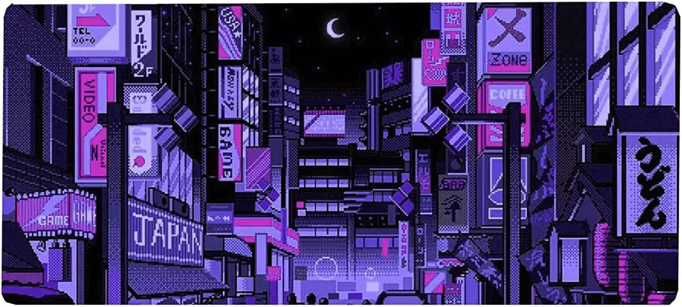 Dark Purple Japanese Anime Retro Vaporwave Mouse Mat Computer Pad for Lap Desk Mat Anime Mouse Pad Kawaii Large Gaming Pad