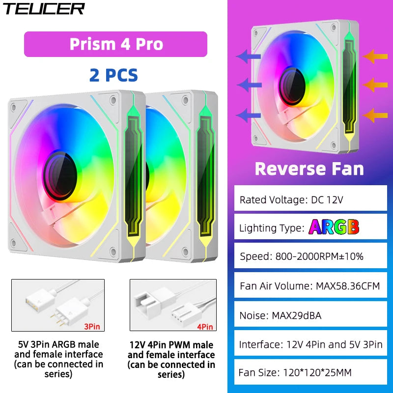 TEUCER Prism4 Pro 12cm ARGB Fan PC Case Fan Kit 4pin PWM CPU Cooling Fans 3pin 5v RGB Gaming Computer Fan