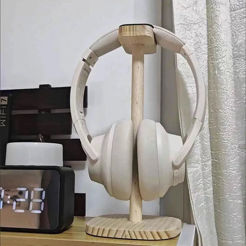 Solid Wood Headphones Stand Gaming Headset Holder Desktop Display Bracket with Stable Base Top Soft Protective Pad Space Savin