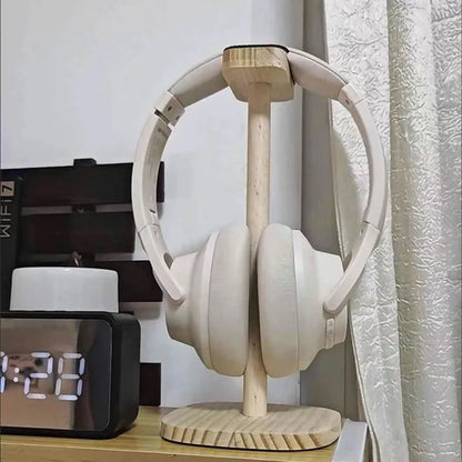 Solid Wood Headphones Stand Gaming Headset Holder Desktop Display Bracket with Stable Base Top Soft Protective Pad Space Savin