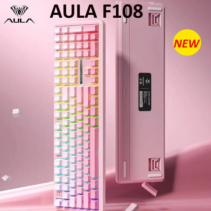 New AULA F108 Customized Gaming Keyboard 2.4GWireless/Bluetooth/Wired 100% Layout RGB Keyboard Full Key Hot Swap Game Accessorie