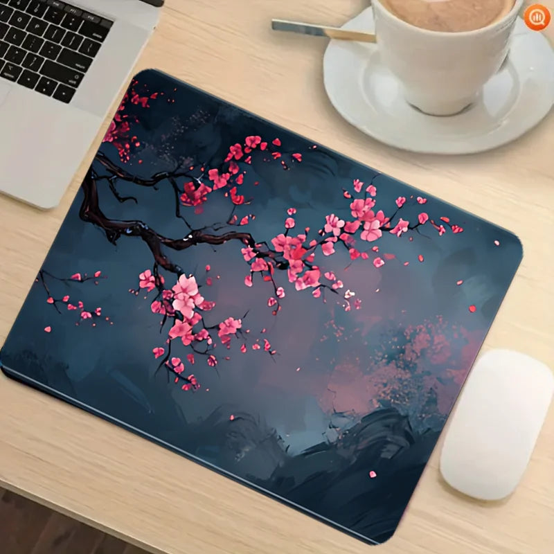 Night Cherry Blossom gaming mouse pad, washable rubber extension desk pad, 2mm lockedge large anti-slip base, Japanese-style wor