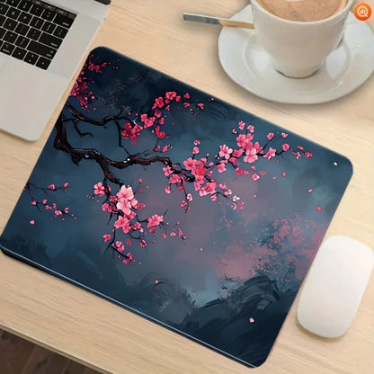 Night Cherry Blossom gaming mouse pad, washable rubber extension desk pad, 2mm lockedge large anti-slip base, Japanese-style wor