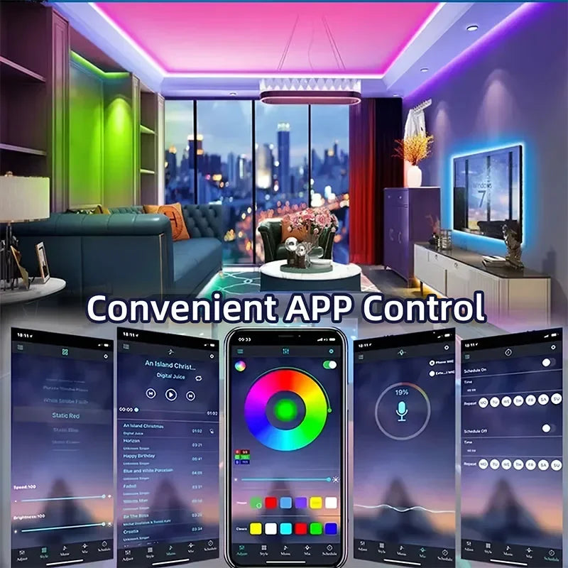 WS2812B RGB-IC LED Neon Strip Light USB Rope Lights APP Remote Control Music Sync DIY Modes for Gaming Room Holiday Decorations