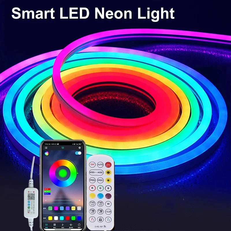 WS2812B RGB-IC LED Neon Strip Light USB Rope Lights APP Remote Control Music Sync DIY Modes for Gaming Room Holiday Decorations