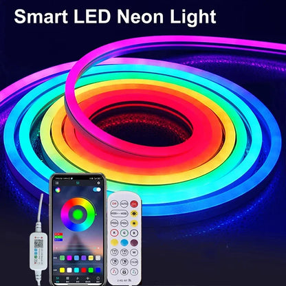 WS2812B RGB-IC LED Neon Strip Light USB Rope Lights APP Remote Control Music Sync DIY Modes for Gaming Room Holiday Decorations