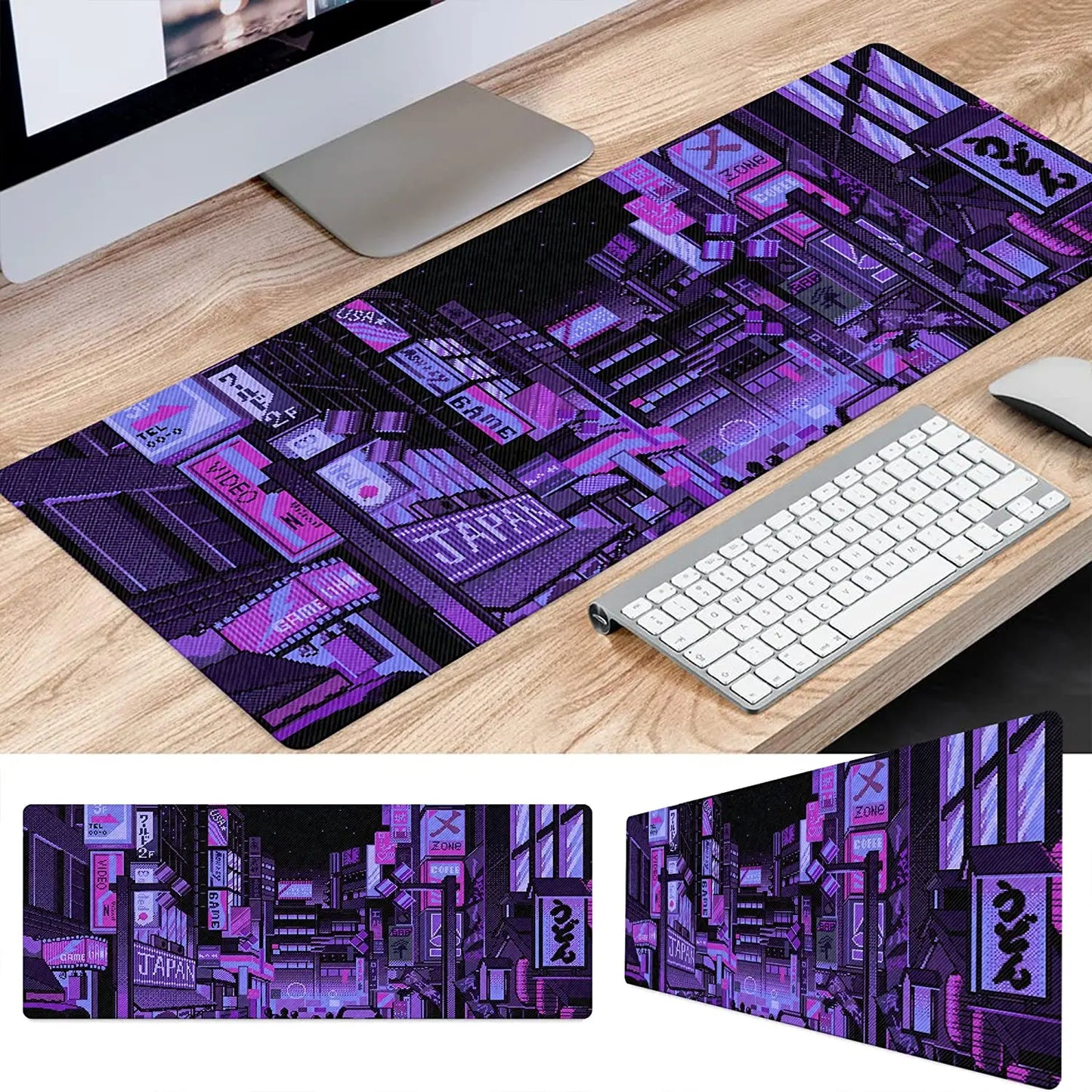 Dark Purple Japanese Anime Retro Vaporwave Mouse Mat Computer Pad for Lap Desk Mat Anime Mouse Pad Kawaii Large Gaming Pad