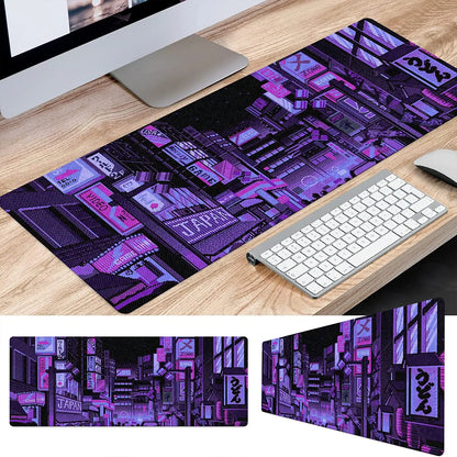 Dark Purple Japanese Anime Retro Vaporwave Mouse Mat Computer Pad for Lap Desk Mat Anime Mouse Pad Kawaii Large Gaming Pad