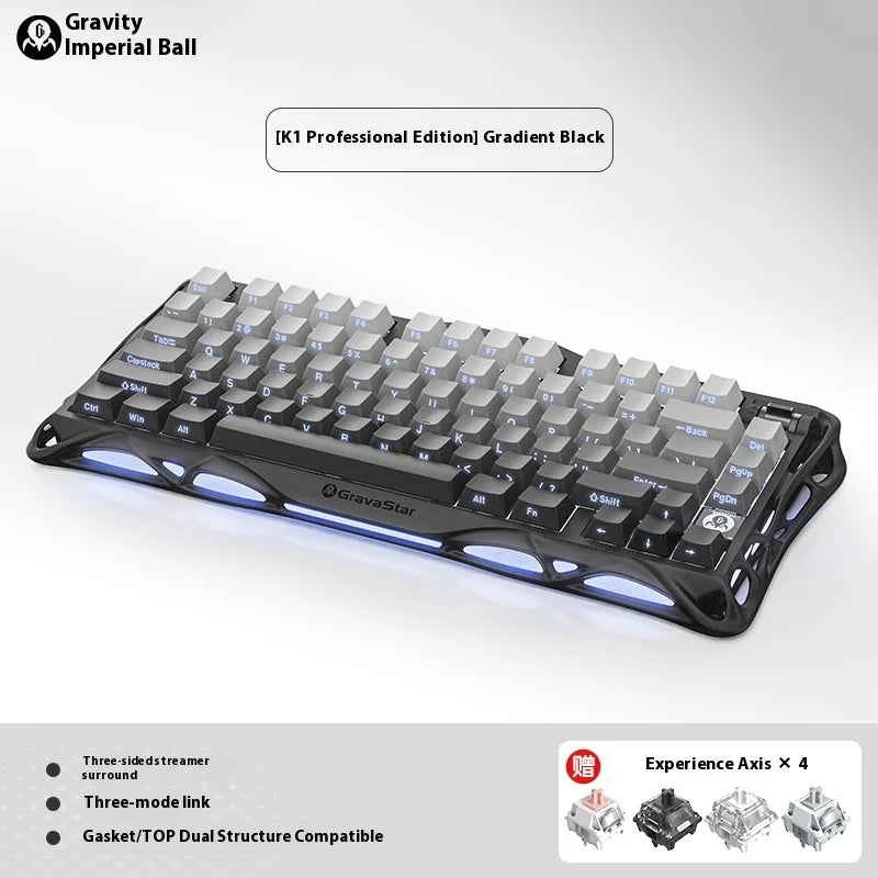 Gravastar K1 Bluetooth Wireless Mechanical Keyboard Aluminium Alloy Tri-Mode RGB E-sports Gaming Keyboard Custom PC Accessories