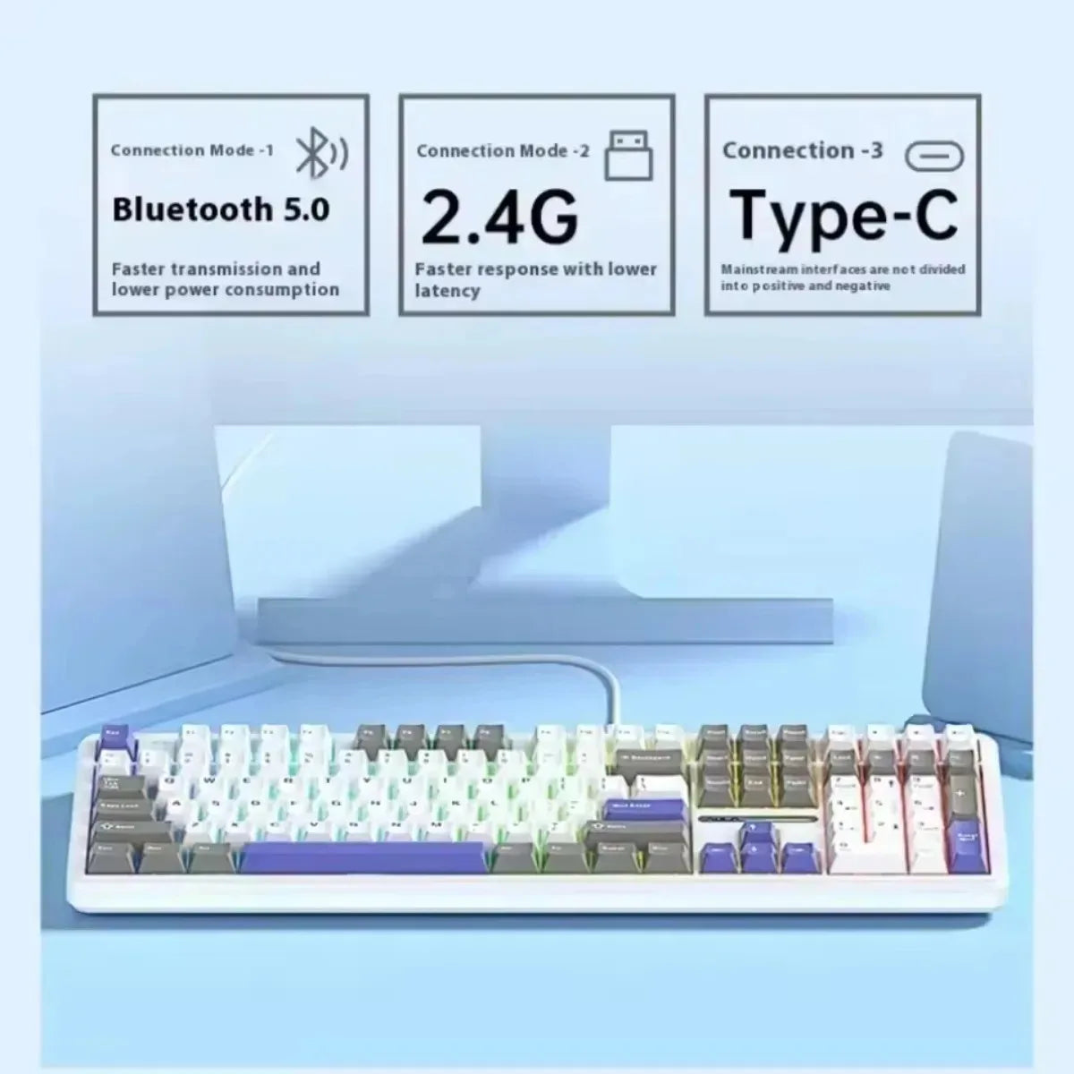 New AULA F108 Customized Gaming Keyboard 2.4GWireless/Bluetooth/Wired 100% Layout RGB Keyboard Full Key Hot Swap Game Accessorie