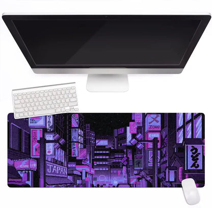 Dark Purple Japanese Anime Retro Vaporwave Mouse Mat Computer Pad for Lap Desk Mat Anime Mouse Pad Kawaii Large Gaming Pad