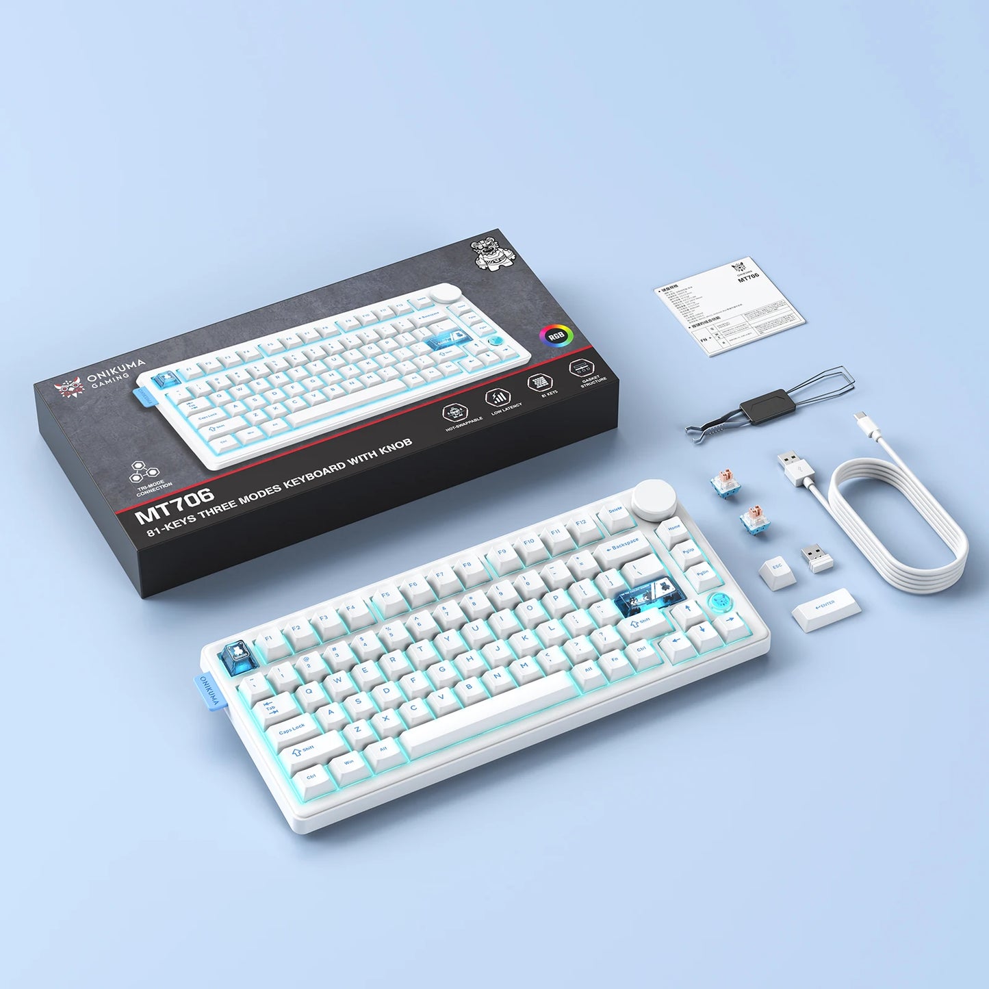 ONIKUMA MT706 Wireless Gaming Keyboard Thri-mode Connection Gasket Mount Full Key Hot Swappable RGB Esports Customized  Keyboard