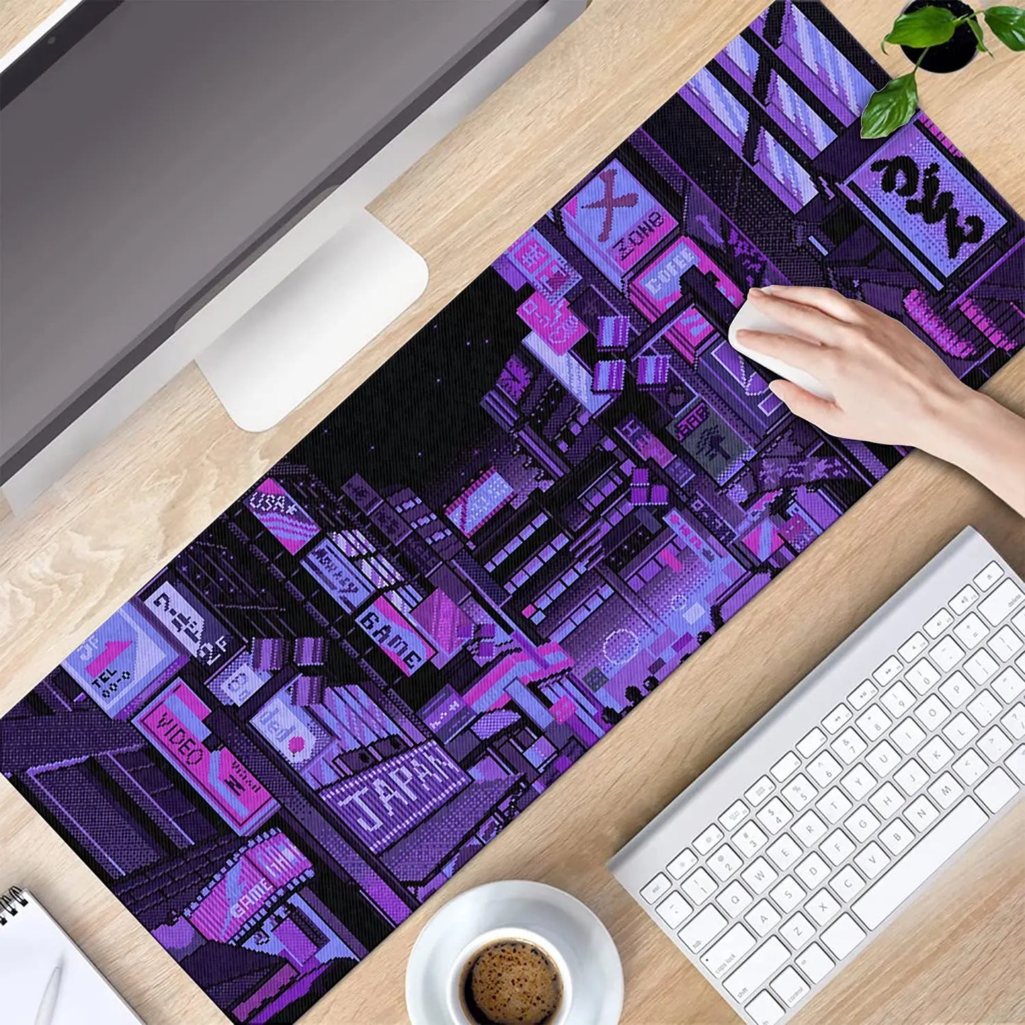 Dark Purple Japanese Anime Retro Vaporwave Mouse Mat Computer Pad for Lap Desk Mat Anime Mouse Pad Kawaii Large Gaming Pad