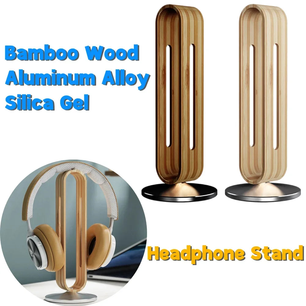 Gaming Headset Hanger Stand Headsets Art Storage Rack Bamboo Wood Aluminum Earphone Display Rack Hanger Holder Bracket