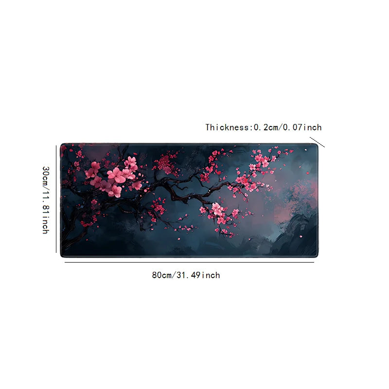 Night Cherry Blossom gaming mouse pad, washable rubber extension desk pad, 2mm lockedge large anti-slip base, Japanese-style wor