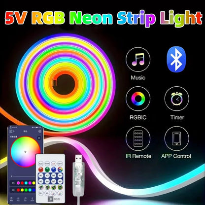 RGBIC Smart BT Neon Strip Lights LED Gaming Ambient Lighting USB 5V Flexible light strip For TV /PC Backlight Strips Home Decor