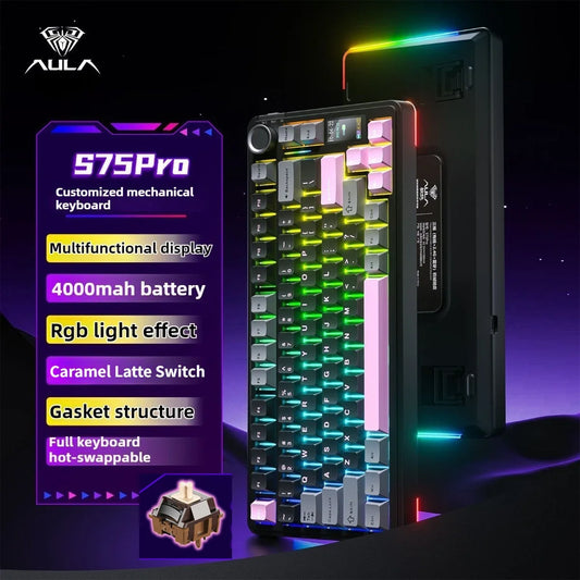 AULA F75/S75Pro Gaming Keyboard 2.4G Wireless/Bluetooth/Wired RGB Customized 75% Layout OEM Profile Gasket Structure Keyboard