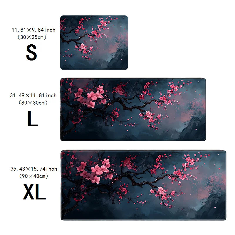 Night Cherry Blossom gaming mouse pad, washable rubber extension desk pad, 2mm lockedge large anti-slip base, Japanese-style wor