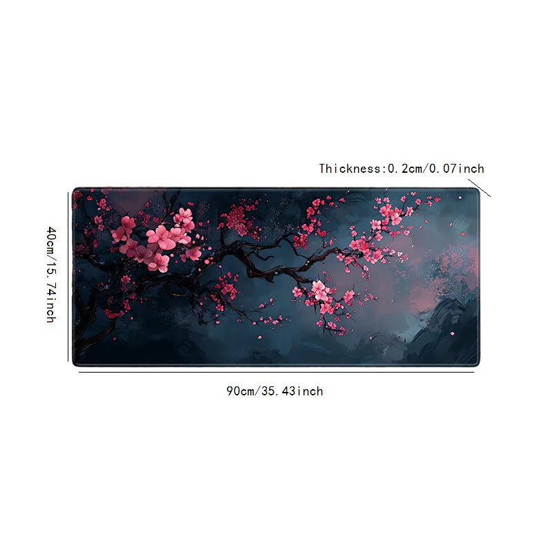 Night Cherry Blossom gaming mouse pad, washable rubber extension desk pad, 2mm lockedge large anti-slip base, Japanese-style wor