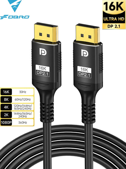 16K DP Cable 8K@120Hz/60Hz 4K@240Hz 80Gbps Displayport 2.1 HDR Video Audio Cable for Laptop Xbox Projector Gaming Monitor