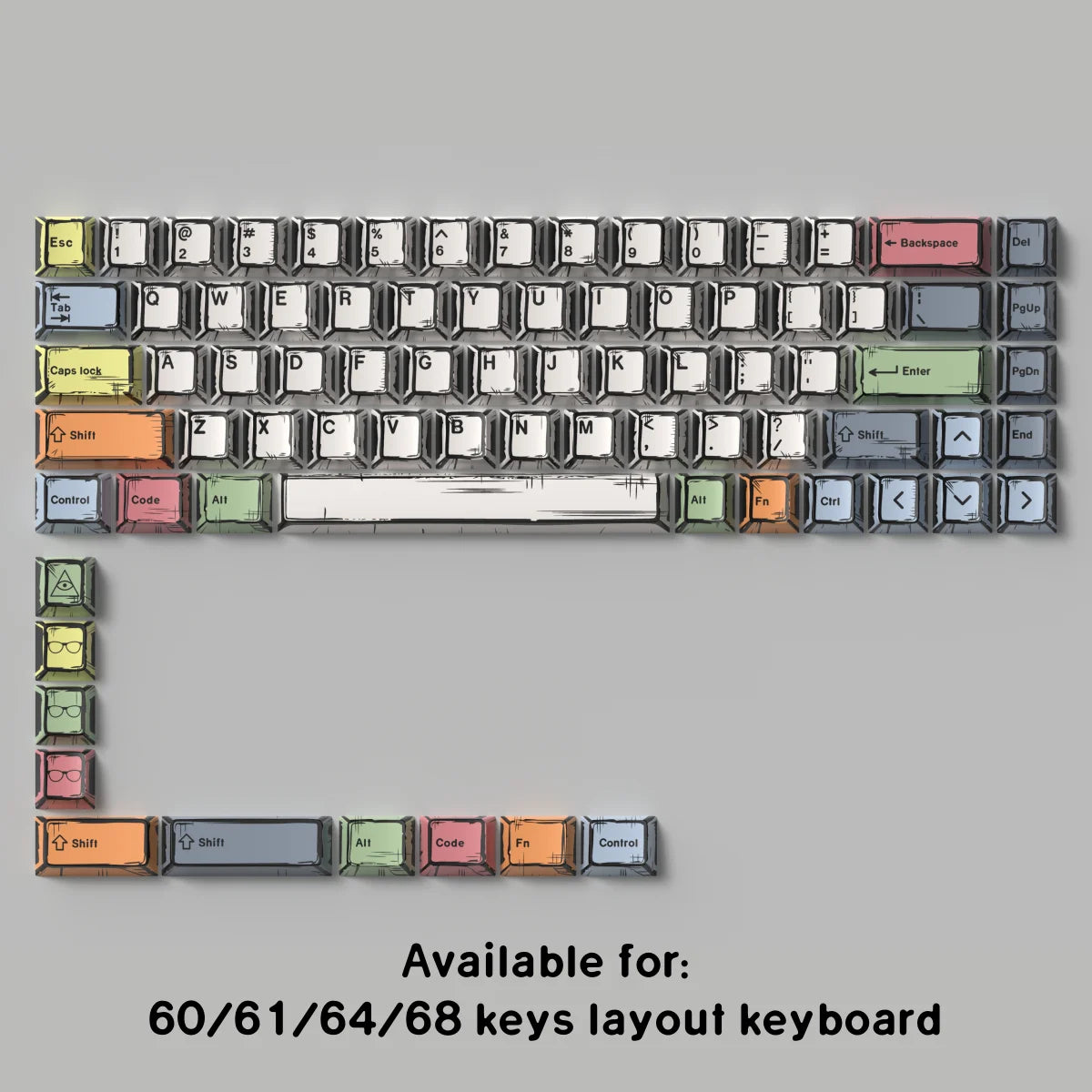 GMK WOB Keycaps Comic Style Cherry Profile PBT Dye-Sub 151 Keys For Mechanical Gaming Keyboard Thicken Keycaps Wooting ISO
