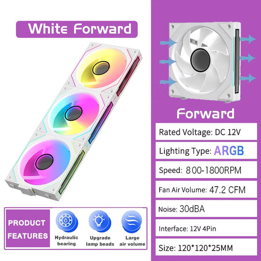 Coolcirc Free Wire-Splicing Chassis Fan 120mm 4-pin PWM 800-1800PRM CPU Cooling Fans 3-pin 5v ARGB 12cm Gaming Computer Fan Kit