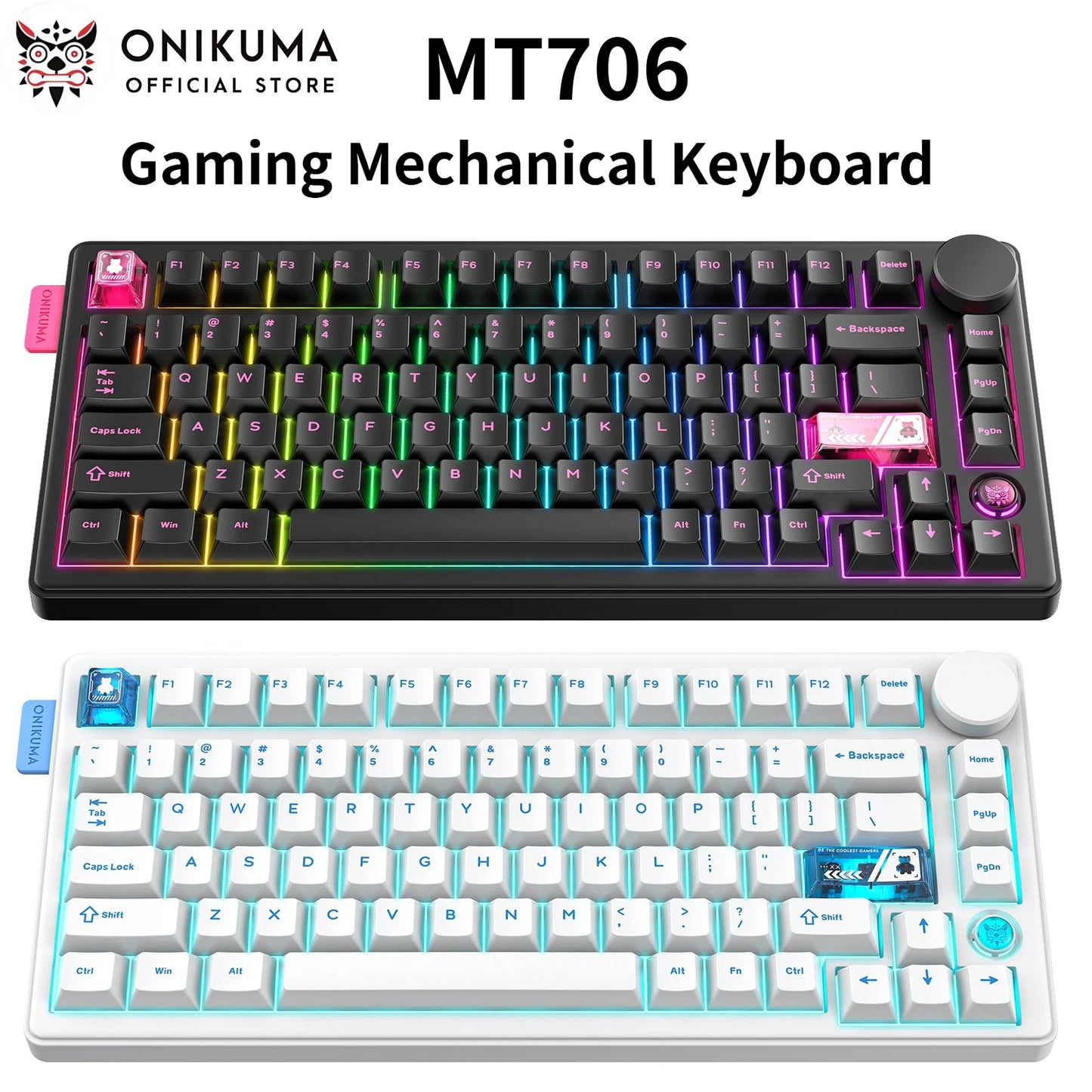 ONIKUMA MT706 Wireless Gaming Keyboard Thri-mode Connection Gasket Mount Full Key Hot Swappable RGB Esports Customized  Keyboard