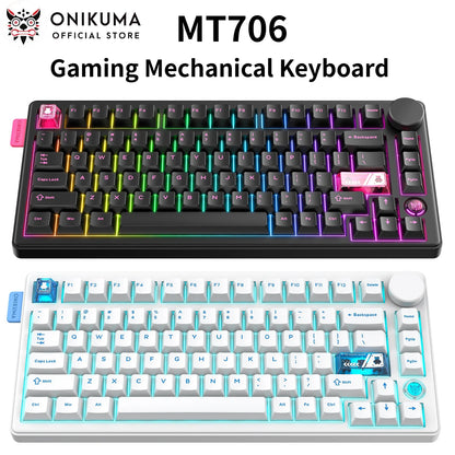 ONIKUMA MT706 Wireless Gaming Keyboard Thri-mode Connection Gasket Mount Full Key Hot Swappable RGB Esports Customized  Keyboard