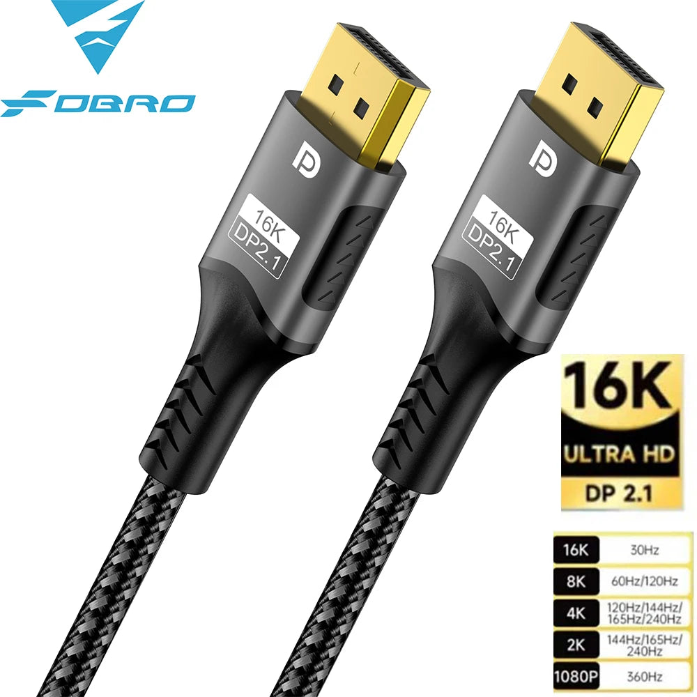 16K DP Cable 8K@120Hz/60Hz 4K@240Hz 80Gbps Displayport 2.1 HDR Video Audio Cable for Laptop Xbox Projector Gaming Monitor