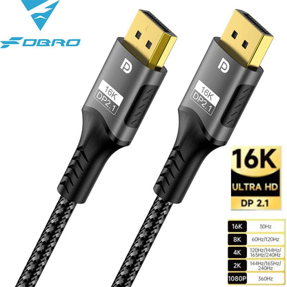 16K DP Cable 8K@120Hz/60Hz 4K@240Hz 80Gbps Displayport 2.1 HDR Video Audio Cable for Laptop Xbox Projector Gaming Monitor