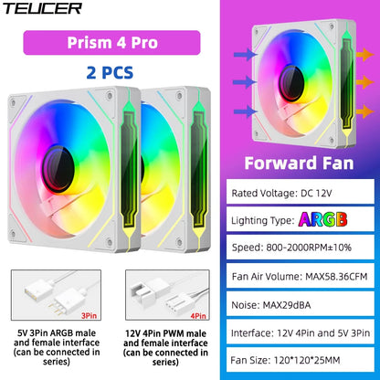 TEUCER Prism4 Pro 12cm ARGB Fan PC Case Fan Kit 4pin PWM CPU Cooling Fans 3pin 5v RGB Gaming Computer Fan