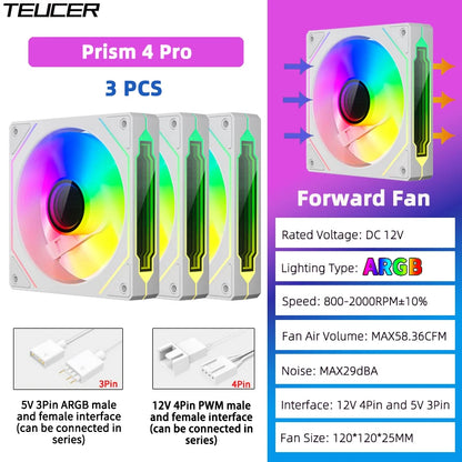 TEUCER Prism4 Pro 12cm ARGB Fan PC Case Fan Kit 4pin PWM CPU Cooling Fans 3pin 5v RGB Gaming Computer Fan