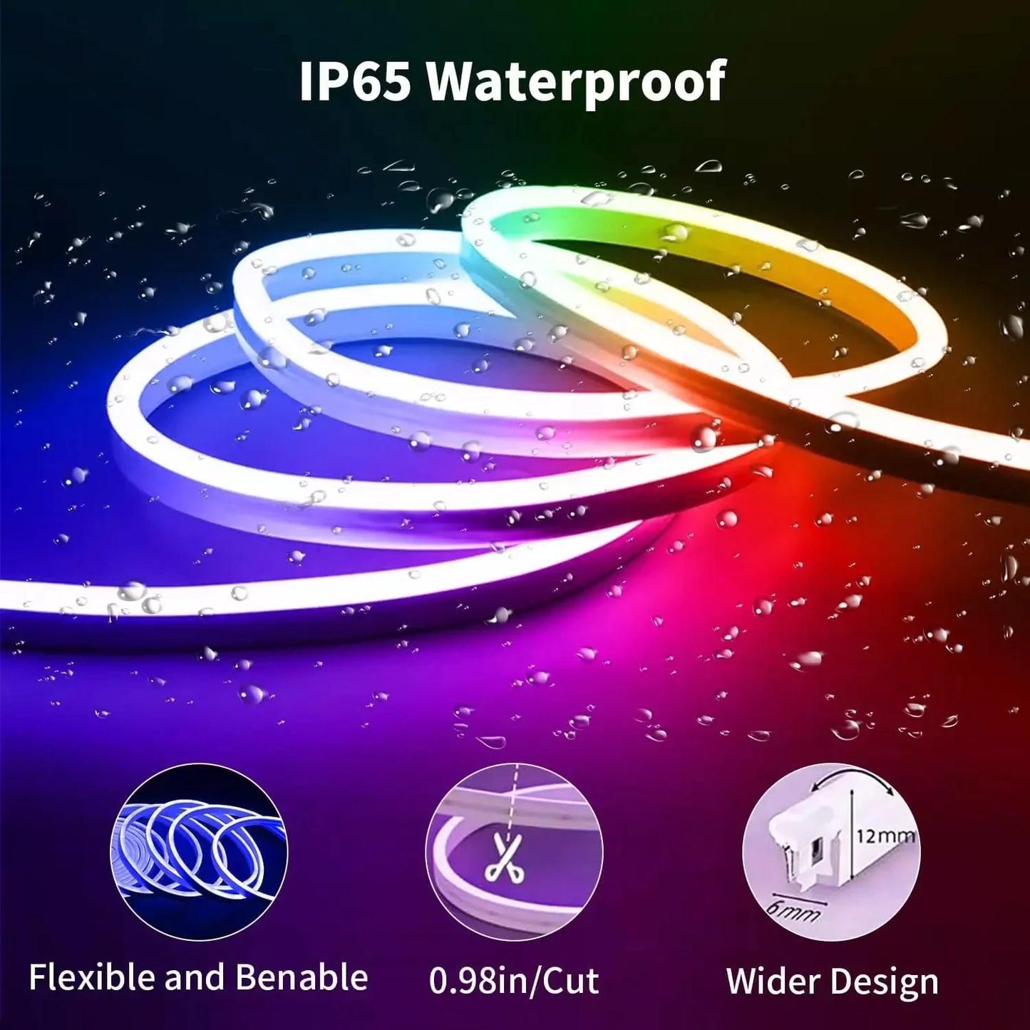 WS2812B RGB-IC LED Neon Strip Light USB Rope Lights APP Remote Control Music Sync DIY Modes for Gaming Room Holiday Decorations