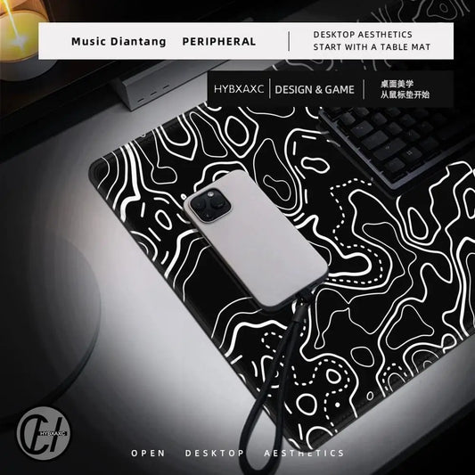 1200x600 Black White Topographic Map Mousepad Computer Keyboard Pad Mouse Mat Gamer Office Carpet Table Mat Desktop Mouse Pad