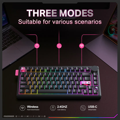 ONIKUMA MT706 Wireless Gaming Keyboard Thri-mode Connection Gasket Mount Full Key Hot Swappable RGB Esports Customized  Keyboard