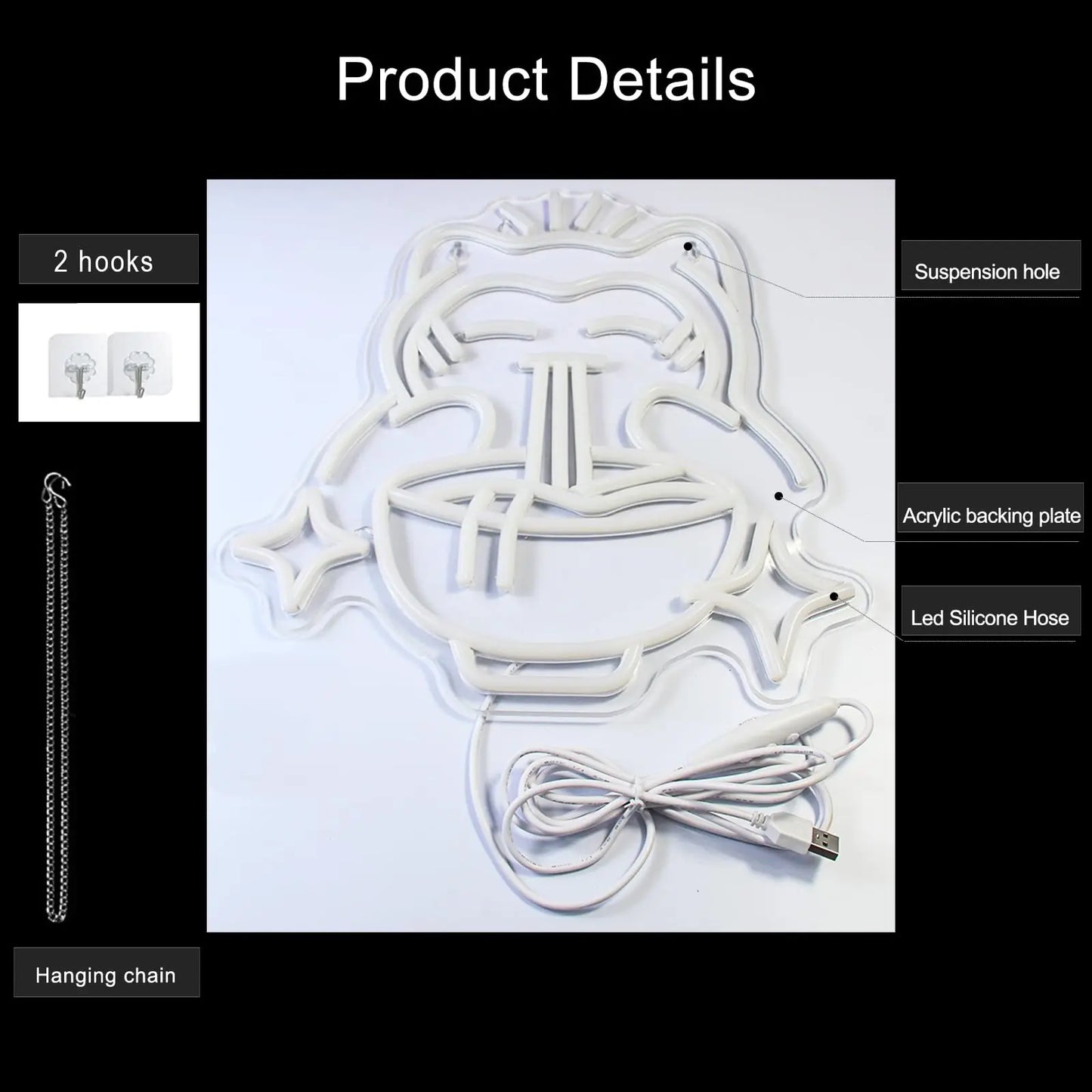 LED Ramen Neon Light - Cute Bear Noodle Neon Sign, Dimmable Japanese Wall Decor for Gaming Room, Restaurants, Bars, Kids Bedroom