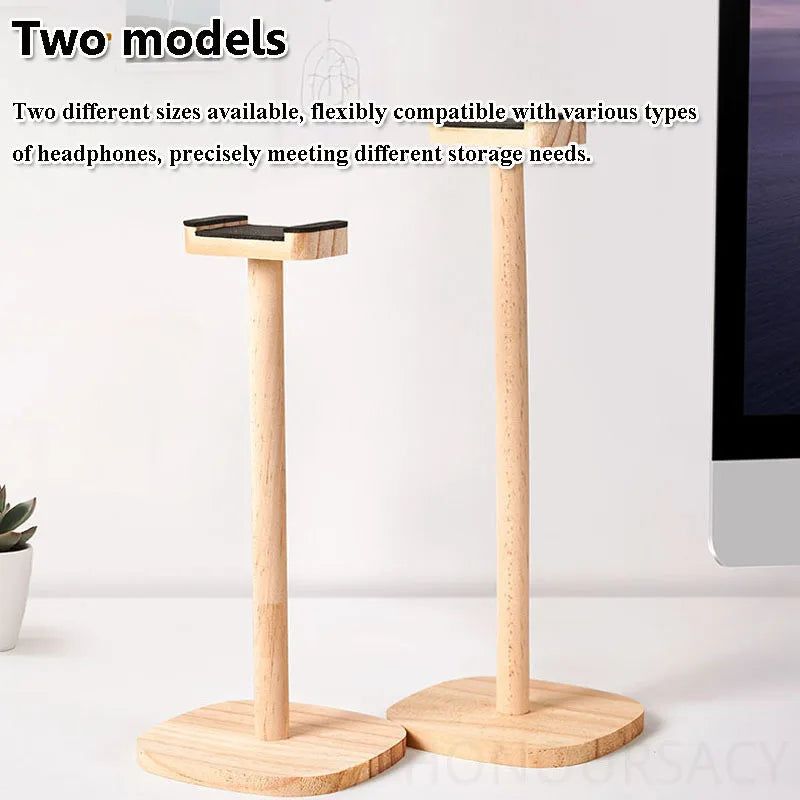 Solid Wood Headphones Stand Gaming Headset Holder Desktop Display Bracket with Stable Base Top Soft Protective Pad Space Savin