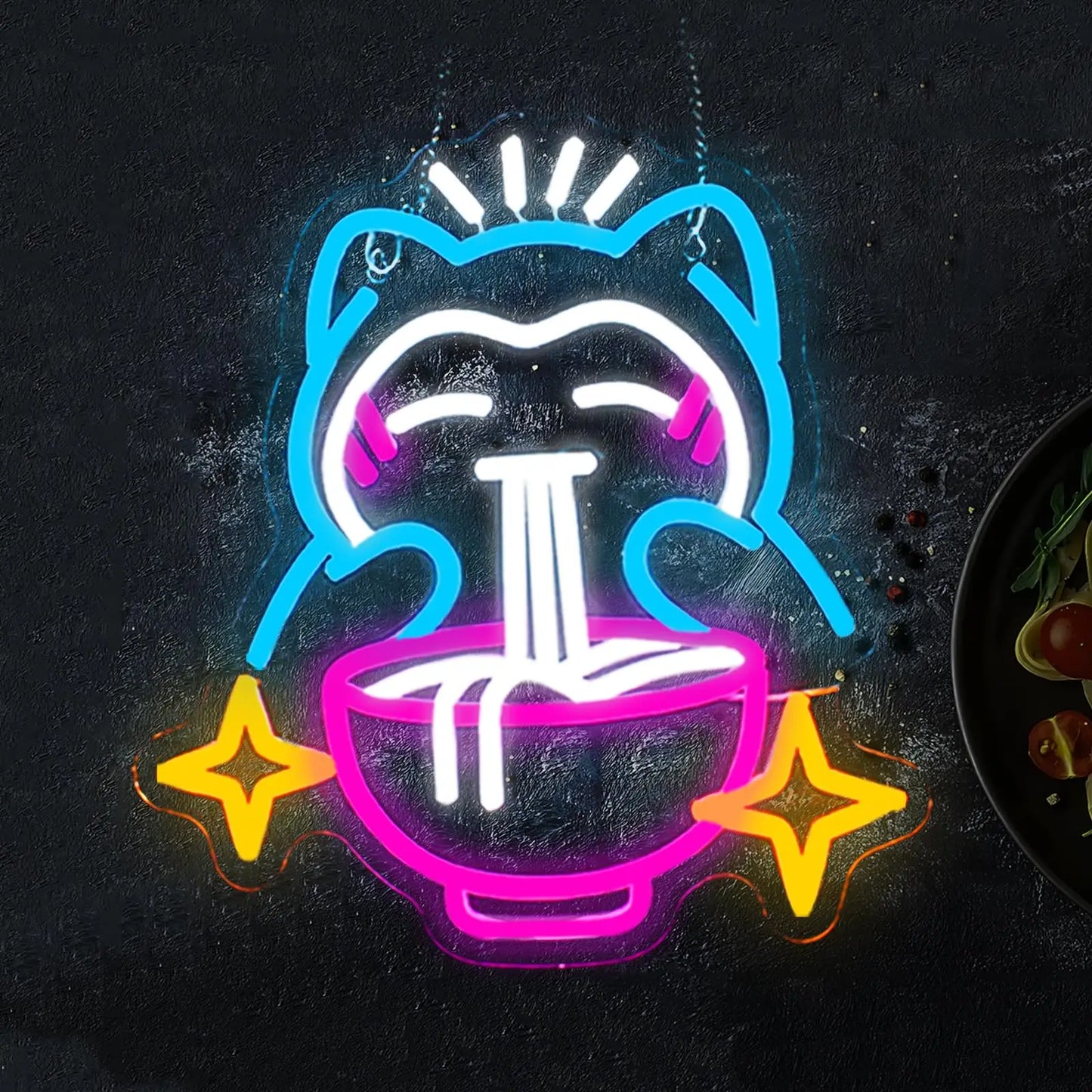 LED Ramen Neon Light - Cute Bear Noodle Neon Sign, Dimmable Japanese Wall Decor for Gaming Room, Restaurants, Bars, Kids Bedroom