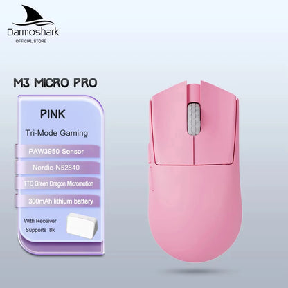 Darmoshark M3 Micro Pro Bluetooth Wireless Gaming Mouse 8K Tri-Mode PAM3950 Mouse Lightweight Small Hand Mice Long Battery Life