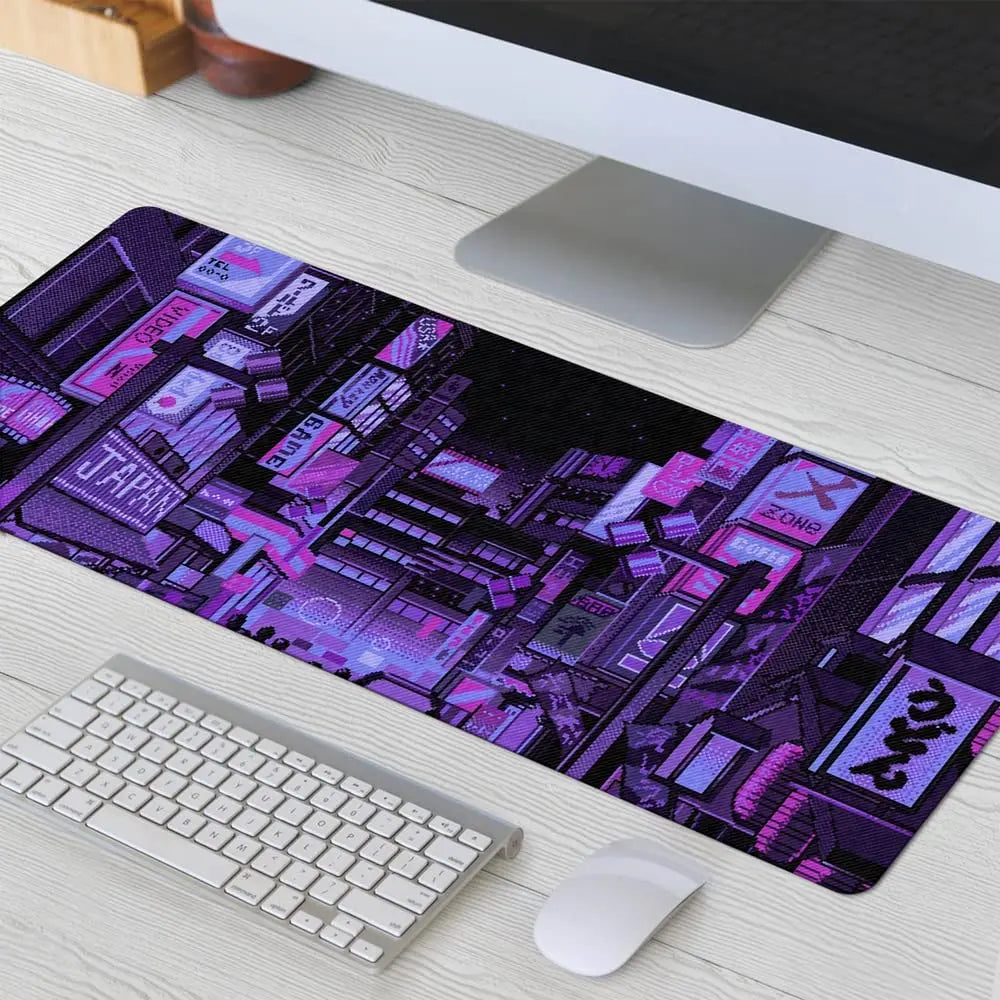 Dark Purple Japanese Anime Retro Vaporwave Mouse Mat Computer Pad for Lap Desk Mat Anime Mouse Pad Kawaii Large Gaming Pad