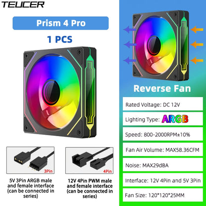TEUCER Prism4 Pro 12cm ARGB Fan PC Case Fan Kit 4pin PWM CPU Cooling Fans 3pin 5v RGB Gaming Computer Fan