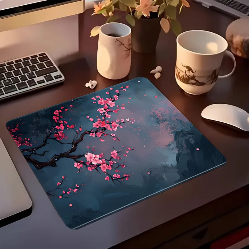 Night Cherry Blossom gaming mouse pad, washable rubber extension desk pad, 2mm lockedge large anti-slip base, Japanese-style wor
