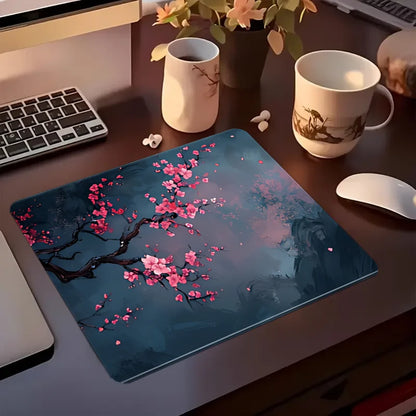 Night Cherry Blossom gaming mouse pad, washable rubber extension desk pad, 2mm lockedge large anti-slip base, Japanese-style wor